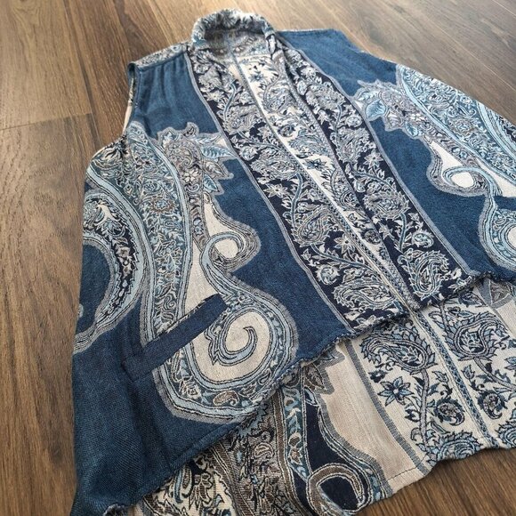 💙 Double Sided Soft Knitted Asymmetrical Artsy Boho Peasant Cottage Vest Size X - Picture 5 of 9